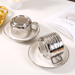 Nuovo Design Lussuoso <span class=keywords><strong>Set</strong></span> di Tazza e <span class=keywords><strong>Piattino</strong></span> in Porcellana Ecologica <span class=keywords><strong>con</strong></span> Finiture Oro e Argento, Tazza <span class=keywords><strong>da</strong></span> Caffè Turco - Product Image 4