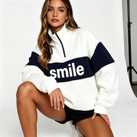 Sudadera con capucha para mujer, estilo color block, con media cremallera, oversize, con estampado de letras, logotipo personalizado, estilo casual urbano