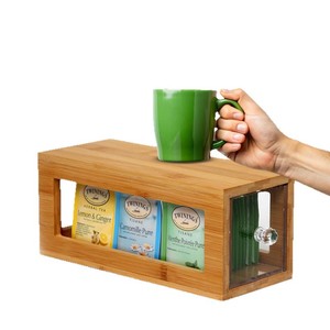 Bamboo Tea Bag Storage Box With Acrylic <b>Drawer</b> <b>Sliding</b> Design For Kitchen Desktop Organization - Product Image 5