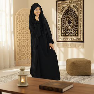 Abaya noire pour filles, vêtements de prière islamiques en polyester, tailles 2-14 ans, service OEM disponible - Product Image 2