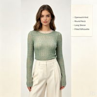 Pull en maille décontracté à manches longues Marla Custom Pointelle de haute qualité, couleur bleu clair, OEM & ODM, pull de printemps