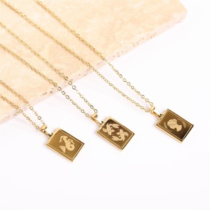 Collar con Colgante Rectangular Personalizado de Moda, Acero Inoxidable, Chapado en Oro de 18K, con Signo Zodiacal - Product Image 2