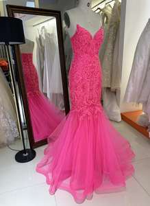 เดรสงานพรอมสไตล์นางเงือกสีชมพูสุดฮอตชุดเดรสงานพรอมแต่งกลิตเตอร์ผ้าโปร่งลายปักเลื่อมแวววาวเดรสคอวีลึกมีซิปเอวธรรมชาติสำหรับปาร์ตี้ - Product Image 3