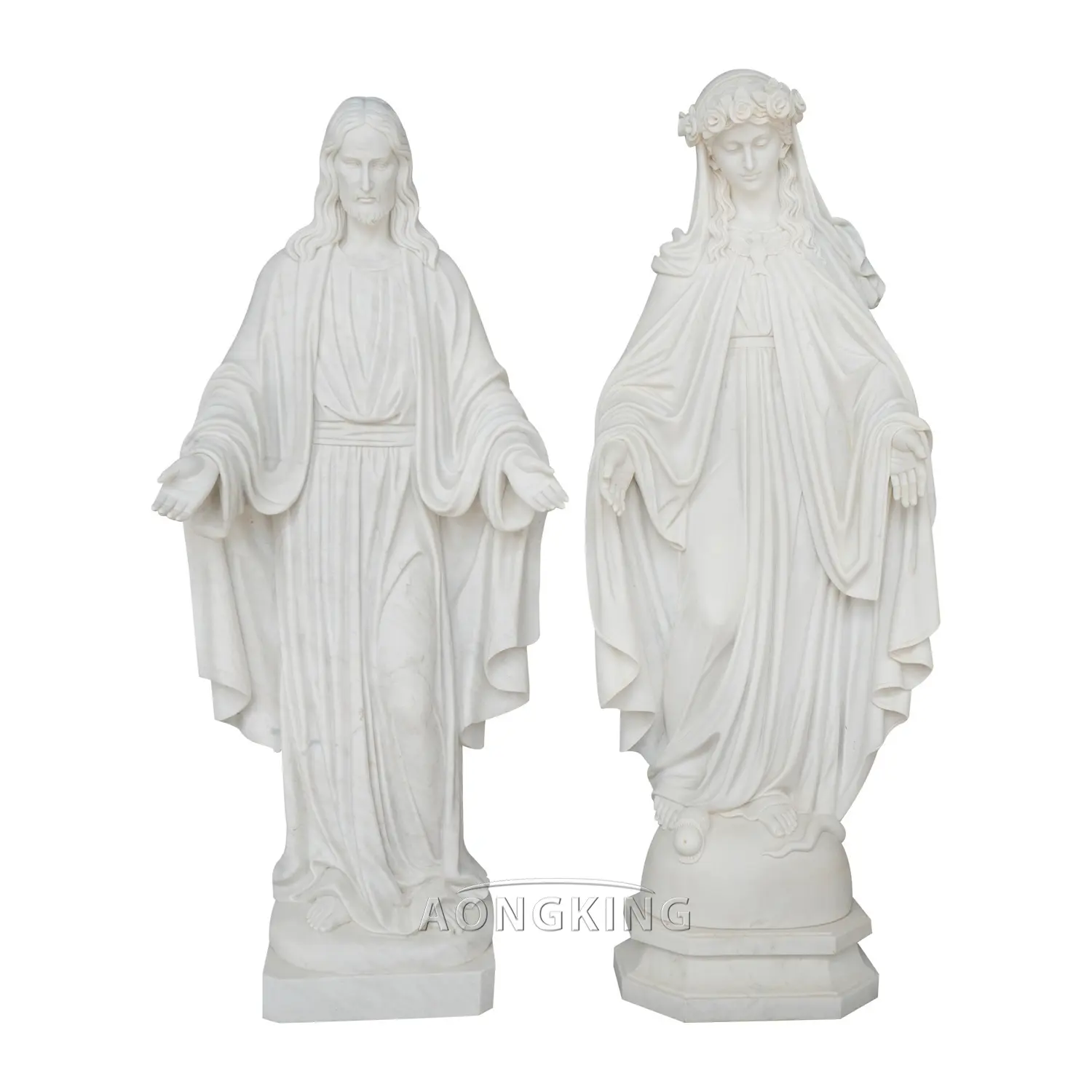 जीवन आकार खड़े वर्जिन मैरी और यीशु प्रतिमा प्राकृतिक संगमरमर की मूर्ति