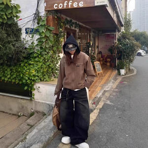 Jeans Harem en denim noir délavé à imprimé rétro américain pour hommes et femmes, nouveau printemps, pantalon ample amincissant à jambes larges - Product Image 4