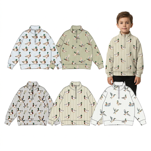 เสื้อเด็กผู้ชายลายเป็ดพิมพ์ลายทาง แขนยาว ซิปครึ่งตัว คอตั้ง สไตล์ลำลอง - Product Image 1