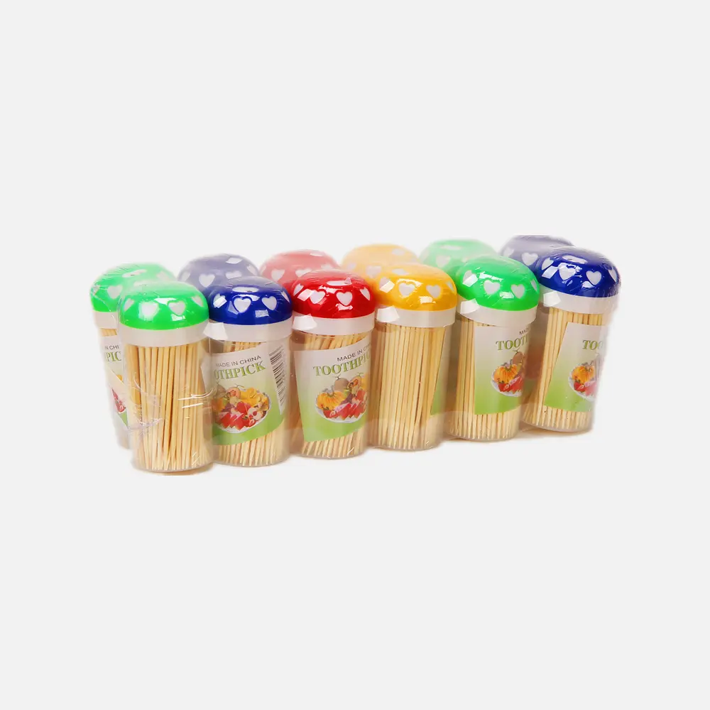Aangepaste Fabrikant Mint Twee Scherpe Bamboe Tandenstokers Verpakt Kleurrijke Plastic Tand Pick Fles Wegwerp Tandenstoker