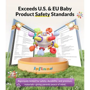 Mordedor de Bebé Multifuncional Infinno, Libre de BPA, Sensorial, Montessori, Color Beige, Juguete Suave para la Dentición, Sonajero Seguro - Product Image 6