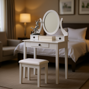 DB Moniys - Tocador Moderno de MDF Blanco con Espejo Iluminado y Taburete para Dormitorio - Product Image 2