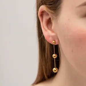 2023 Simple Women's Fashion Jewelry Stainless Steel Gold Plated Beads Long Pendant Tassels Waterproof Personality Earrings