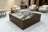 Table basse carrée en marbre, veines de pierre effet encre naturelle, table basse artistique moderne et minimaliste pour salon de villa