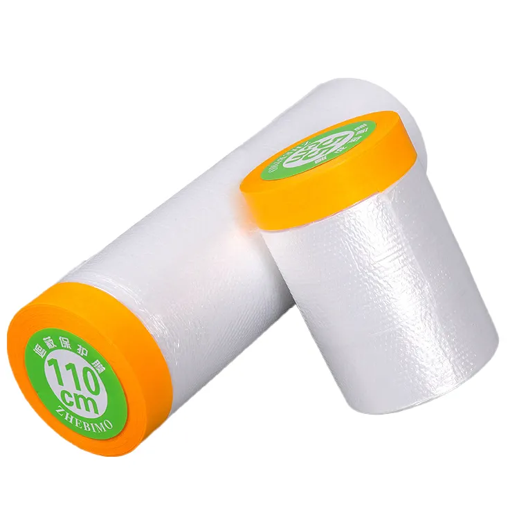 Self-Adhesive Tape Clear Plastic Sheeting Protective Masking Film with Tape Automotive Painting Covering Plastic Drop Cloth