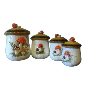 Benutzer definierte Wohnkultur Brasilien Türkei Porzellan Vorrats glas für Keks Süßigkeiten Handgemachte antike Pilz Keramik Kanister Set