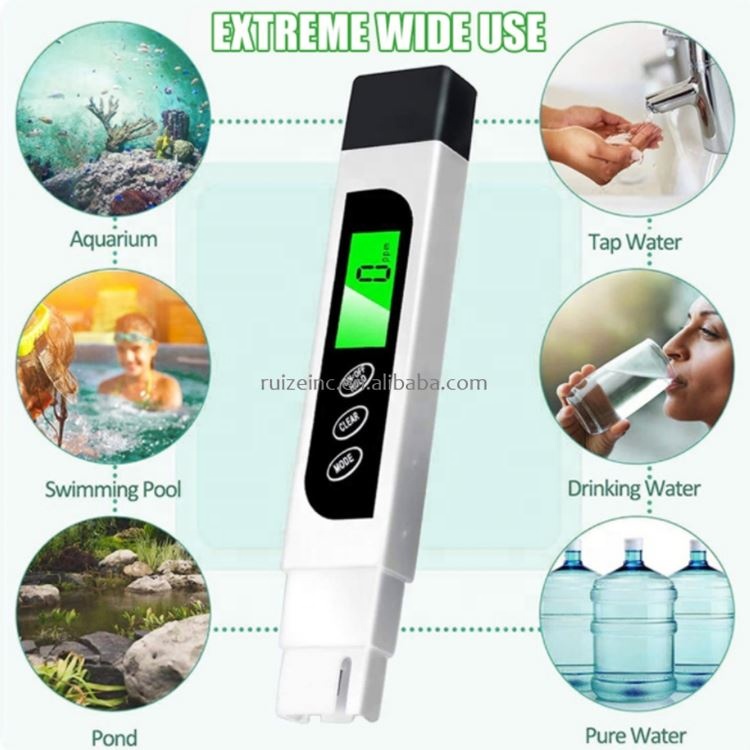 Medidor de temperatura portátil 3 en 1 TDS, calidad del agua, pureza, conductividad, EC, con retroiluminación inclinada, pantalla