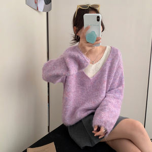 女士v领定制合身宽松不真实两件套女式毛衣 - Product Image 6