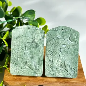 Natuursteen Ambachten Sieraden Groene Jade Tijger Hanger Helende Steen Hand Gesneden Hangers Voor Man Geschenken