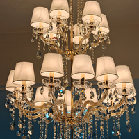 Lustre en cristal doré de style européen avec abat-jour en tissu pour la décoration du hall d'entrée