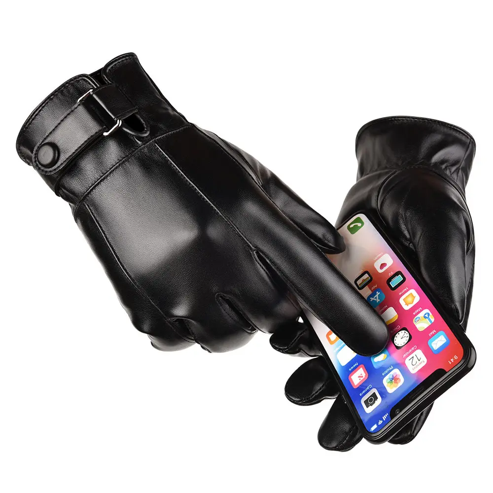 Men's Touchscreen Texting Winter PU Leather Dress Driving Gloves (Cashmere/Wool/Fleece Lining)