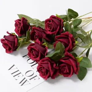 Rosa Artificiale in Flanella con Effetto Perla e Foglie Verdi, Fiori Decorativi per Ufficio, Fiori in Seta per Matrimoni - Product Image 4