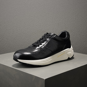 Sneakers en cuir de cheval noir et blanc de haute qualité, semelle épaisse, chaussures décontractées en cuir véritable pour la marche et la course - Product Image 3