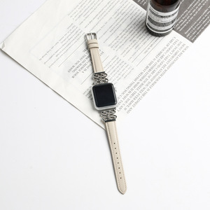 Elegante Correa de Reloj Delgada de Cuero Genuino para <span class=keywords><strong>Apple</strong></span> <span class=keywords><strong>Watch</strong></span> Series, Brazalete de Metal con Nudo Chino para Correa de IWatch - Product Image 3