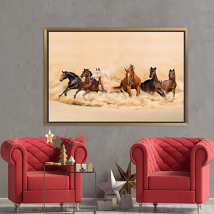 Running Horses <b>Canvas</b> Print: Elegant Farmhouse Animal Wall Art,GOLD <b>FRAMED</b> <b>CANVAS</b> - Product Image 3