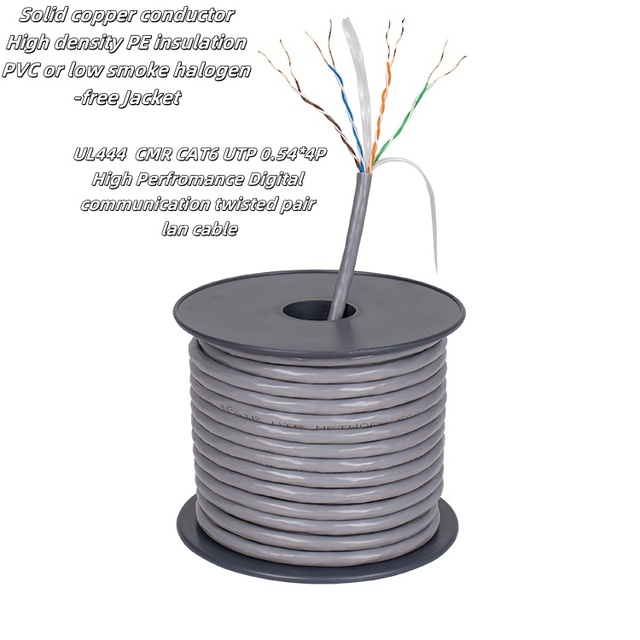 CMR CAT6 UTP 0.54*4P High-Speed Ethernet Wires LSZH Jacket Solid Copper Conductor High Density PE Communication Cables