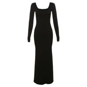 <span class=keywords><strong>SXE</strong></span> automne vêtements pour femmes nouvelle mode décontracté couleur unie col bas taille haute mince longue robe - Product Image 6