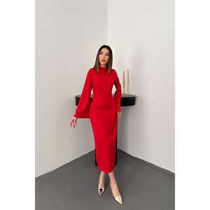 Robe de soirée en satin à une manche, coupe trapèze, longueur ras du sol, taille XL, rouge, style chic et simple, pour fêtes formelles, vente en gros - Product Image 5