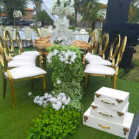 Chaise de mariage en acier inoxydable à dossier rond, empilable, design doré, en promotion