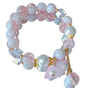 <b>Sweet</b> Style Crystal Beaded Bracelet for Women Lily of the Valley <b>Flower</b> Colorful Beads Elastic Rope Bracelet Charm Jewelry - Product Image 1