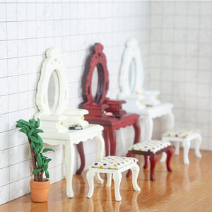 1:12 casa de muñecas de madera DIY de alta calidad Mini muebles con espejo tocador cajón y taburete para accesorios de fotografía - Product Image 3