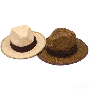 D D新しいデイリーシンプルマルチカラー手織りラフィアストローシャポーパナマ帽子、ユニセックス用リボン付き