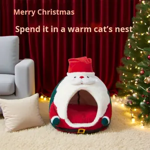 เสื่อที่นอนสุนัขซานตาคลอสใหม่ผ้ากำมะหยี่เป็นมิตรต่อสิ่งแวดล้อมลายคริสมาสต์ผ้าปูสำหรับสัตว์เลี้ยงที่อบอุ่นในฤดูหนาว - Product Image 3