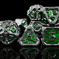 Dés mécaniques 3D en alliage de zinc massif, couleur vert canon de fusil, faits à la main, écologiques, avec engrenage mécanique, 1 pièce, gravés, polyédriques, pour DND RPG