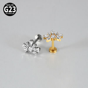 <span class=keywords><strong>Piercing</strong></span> d'oreille <span class=keywords><strong>en</strong></span> titane F136 G23, motif géométrique éventail et zircon carré, base plate à filetage interne - Product Image 3