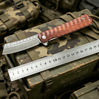Couteau pliant ambidextre en bois de rose Damas pour le bushcraft, l'extérieur, la découverte, le camping, l'autodéfense et la survie en milieu sauvage, lame de 8,5 cm