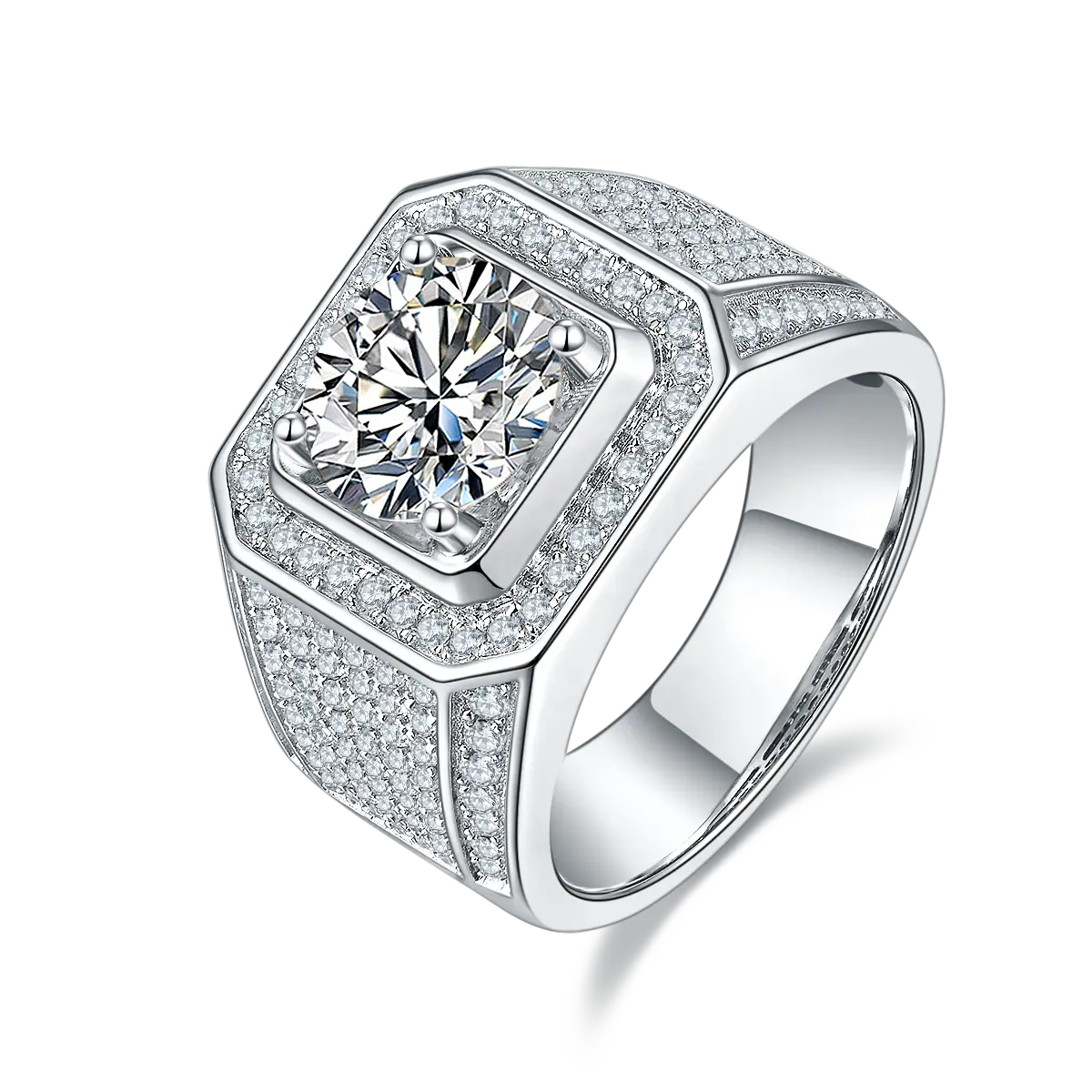 HanYu 3 ct D VVS цветное круглое кольцо с блестящим вырезом для мужчин Роскошные ювелирные изделия 925 стерлингового серебра кольцо с муассанитом