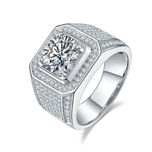 汉宇3 ct D VVS彩色圆形明亮切割戒指男士奢华珠宝925纯银辉石戒指 - Product Image 1