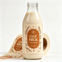 Étiquettes personnalisées vintage pour lait d'avoine, autocollantes, illustrées à la main, pour l'emballage de bouteilles en verre de boissons végétales