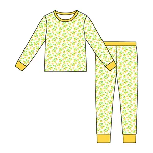 新款印花男童女童套装套装软竹婴儿睡衣套装环保2 pcs长袖休闲婴儿服装套装