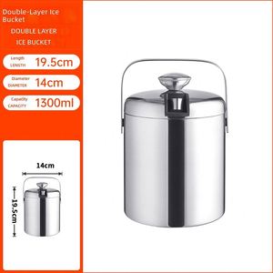 1.3L Eco-Friendly Custom Logo Stainless Steel Double Wall Round Luxury for Ice <b>Bucket</b> <b>with</b> Wood <b>Lid</b> for Party - Product Image 4