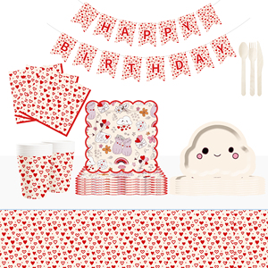 DAMAI Nuevo Diseño, Juego de Vajilla Desechable con Forma de Nube para Fiestas de Cumpleaños con Temática de San Valentín, Platos, Servilletas y Vasos de Papel - Product Image 1