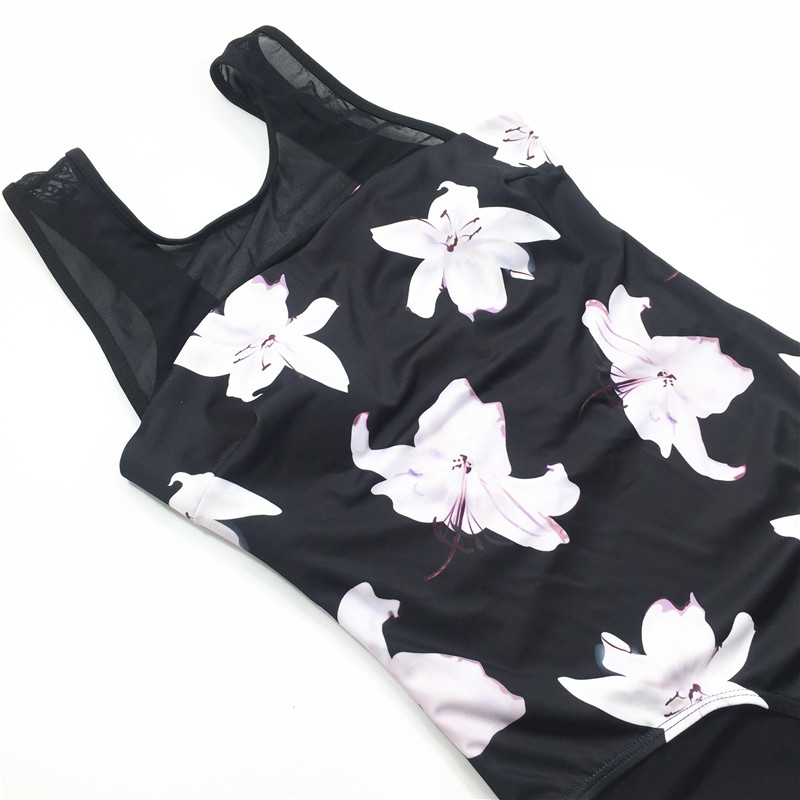 2021 Sexy Kapok printed backless mesh black swimsuit hot sale swimsuit