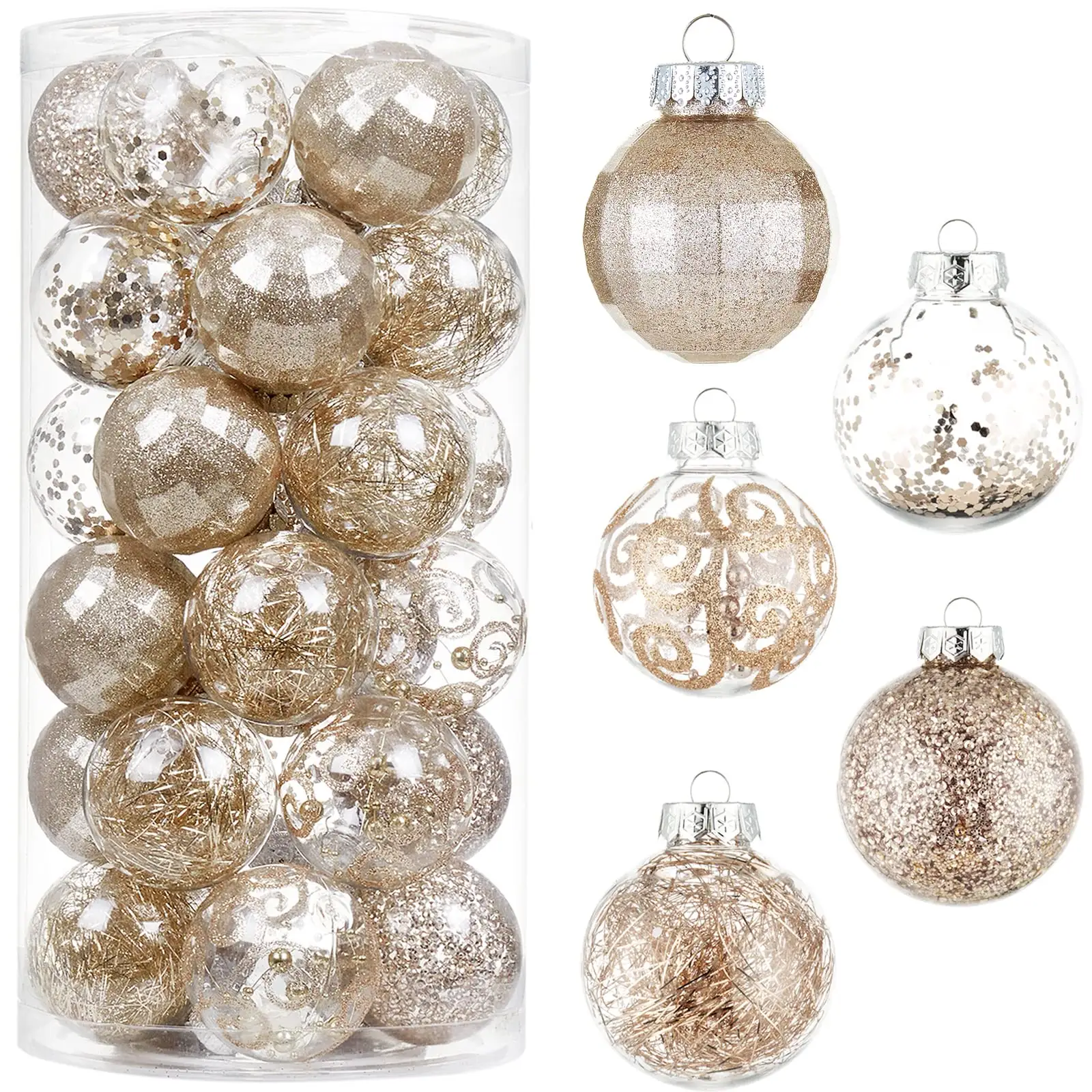 Adornos de bolas de Navidad Juego de adornos decorativos de bolas colgantes de plástico grande transparente inastillable con decoraciones delicadas rellenas