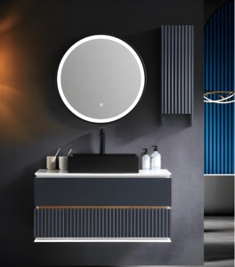 Mobile Bagno Ultra Moderno in PVC Grigio con Armadietto Sospeso e Unità Laterale Verticale Salvaspazio - Product Image 2