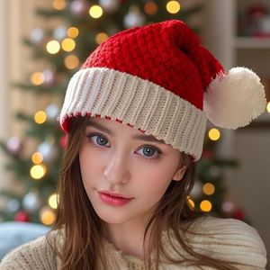 Cappello Natalizio Lavorato a Maglia di Alta Qualità, Rosso e Bianco, Stile Carino, Berretto Invernale Antivento con Pompon - Product Image 2