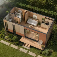 Maison modulaire en conteneur à deux étages, aspect bois, villa mobile préfabriquée avec terrasse, maison d'hôtes pour camping et complexe hôtelier