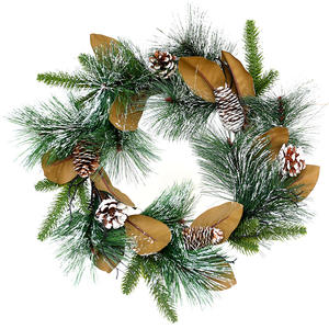 クリスマスデコレーション用OEM 50cmマグノリアリーフパイン針付きホリデーリース - Product Image 1