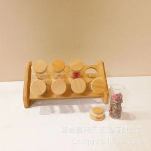 Bamboo Wood <b>Spice</b> <b>Rack</b> With 6 Glass <b>Jars</b> <b>For</b> Kitchen Countertop Storage Eco Friendly Organizer - Product Image 3